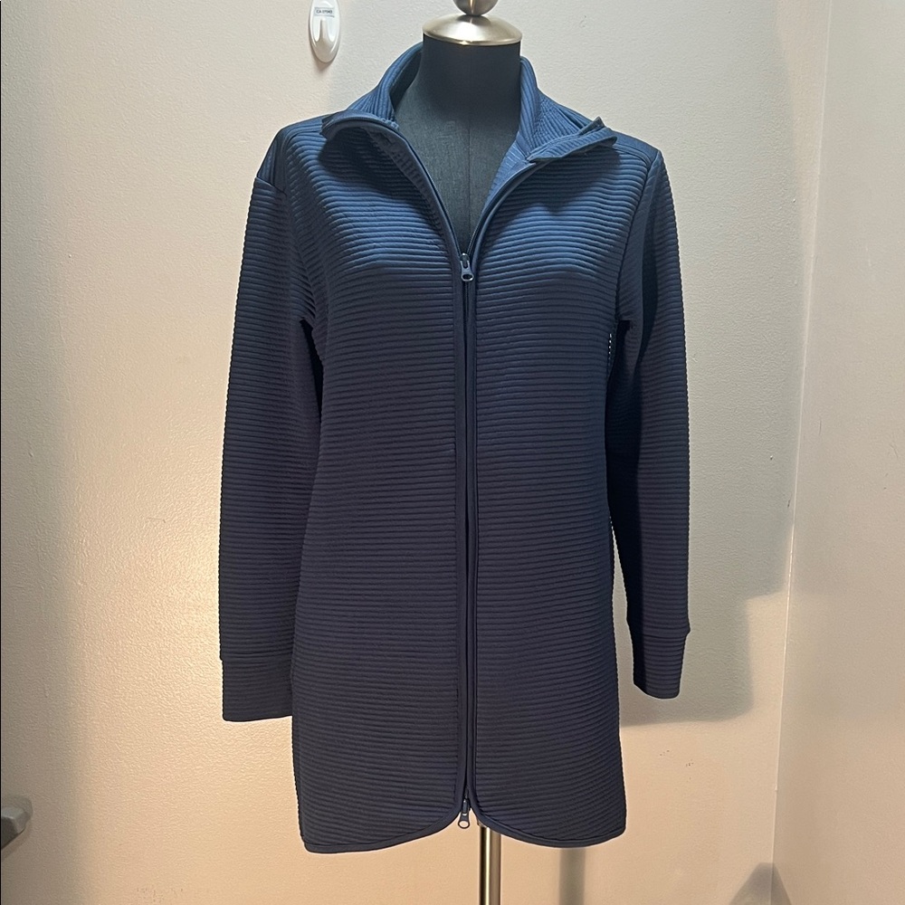 Mondetta Navy Ribbed Long Zip Ottoman Jacket